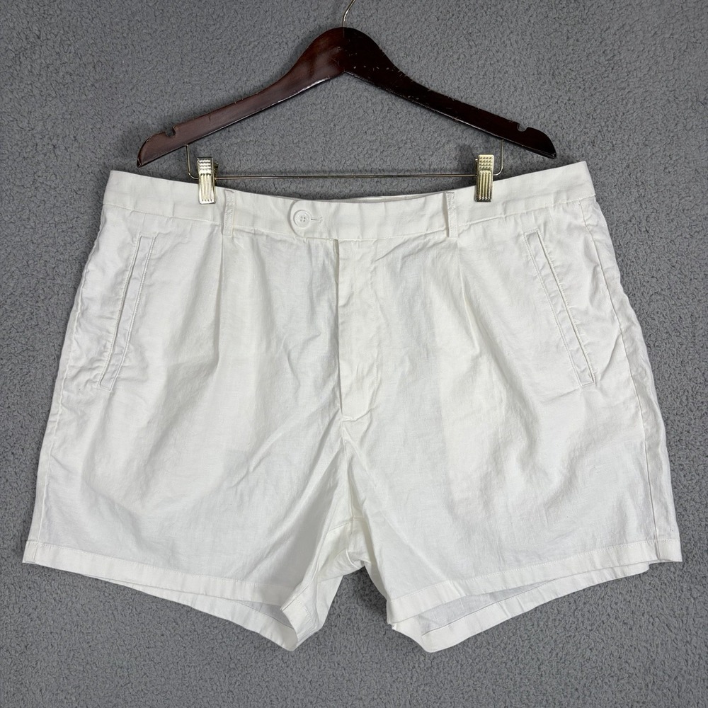 Bonobos Shorts Mens 40 White Linen Blend Pleated 5 Inch